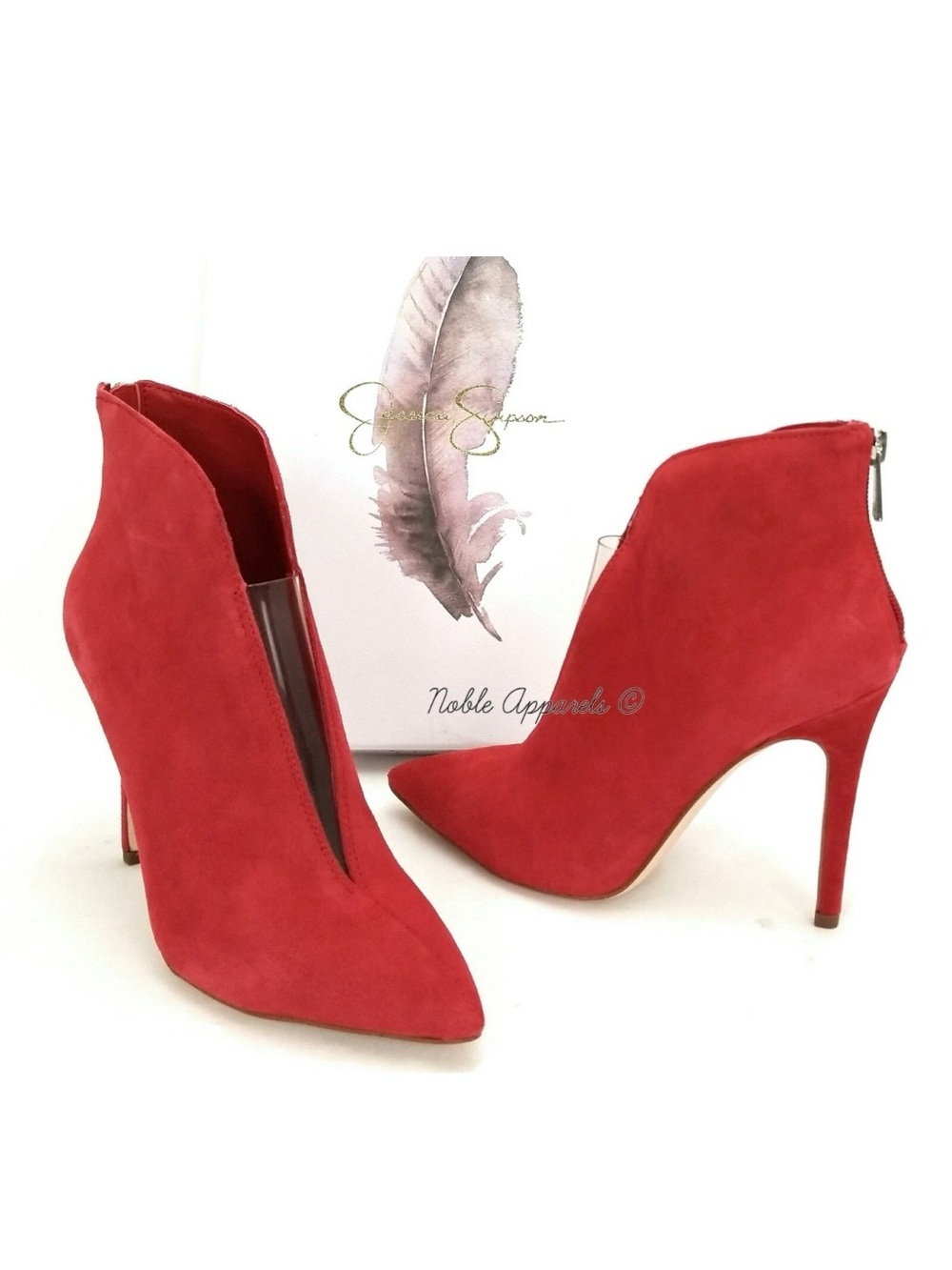 Jessica Simpson Red Suede Pointed-Toe Stiletto Ankle Boots
